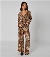 Women's Brown Zebra Print Wide Leg Trousers Urban Bliss New Look