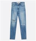 Men's Blue Mid Wash Ripped Knee Skinny Stretch Jeans New Look