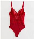 Red Lace Panel Lingerie Bodysuit New Look