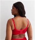 Curves Red Scallop Lace Plunge Bra New Look