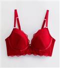 Red DD+ Floral Lace Diamant Plunge Bra New Look