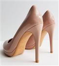 Cream Patent Round Platform Stiletto Heel Court Shoes New Look