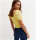 Pale Yellow Broderie Frill Shirred Square Neck Top New Look
