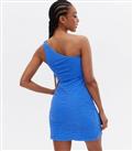 Blue Jacquard One Shoulder Mini Bodycon Dress New Look