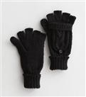 Black Cable Knit Flip Top Gloves New Look
