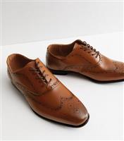 Men's Rust Leather Perforated Lace Up Brogues New Look