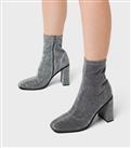 London Rebel Silver Sparkly Block Heel Sock Boots New Look