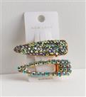 2 Pack Large Iridescent Gem Snap Hair Clips New Look