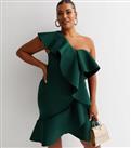 Leading Lady Dark Green Scuba Frill One Shoulder Mini Dress New Look