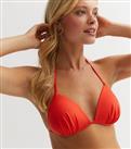 Red Halter Moulded Triangle Bikini Top New Look
