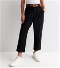 Petite Black Cotton Denim Belted Crop Trousers New Look
