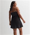 Black Spot Satin Corsage Strappy Mini Dress New Look