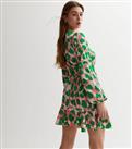 Pink Leopard Print Satin Puff Sleeve Frill Mini Dress New Look