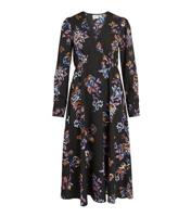 VILA Black Floral Lace Trim Long Sleeve Midi Dress New Look
