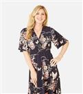 Yumi Navy Floral Butterfly Midi Wrap Dress New Look