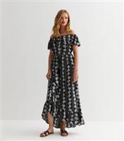 Black Floral Spot Bardot Maxi Dress New Look