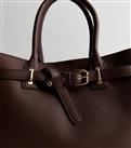 Dark Brown Leather-Look Buckle Tote Bag New Look Vegan