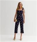 Navy Spot Tie Strappy Jumpsuit New Look