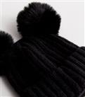 Girls Black Ribbed Double Pom Pom Bobble Hat New Look