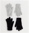 2 Pack Black and Grey Eyelash Knit Gloves New Look