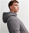 Men's Dark Grey Hooded Puffer Jacket New Look