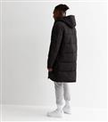 Men's Black Longline Hooded Puffer Coat New Look