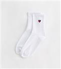 White Embroidered Heart Socks New Look