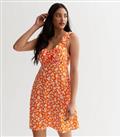 Orange Floral Ditsy Print Frill Mini Dress New Look