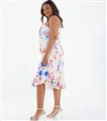 QUIZ Curves White Floral One Shoulder Midi Dress New Look