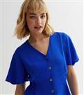Bright Blue Button Front Mini Dress New Look