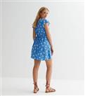 Blue Daisy Print Frill Sleeve Mini Dress New Look