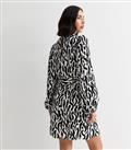 Black Abstract Print Belted Mini Tunic Dress New Look
