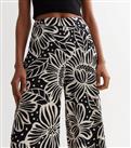 Black Floral Satin Wide Leg Trousers New Look