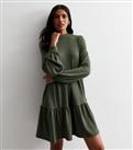 Olive Jersey High Neck Mini Smock Dress New Look
