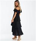 QUIZ Black Bardot Tiered Dip Hem Midi Dress New Look