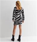Black Zebra Print Crinkle Jersey Square Neck Long Sleeve Mini Dress New Look