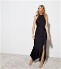 Black Satin Halter Asymmetrical Midaxi Dress New Look