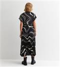 Maternity Black Swirl Print Satin Pleated Wrap Midaxi Dress New Look