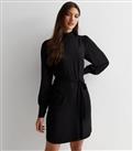 Black High Neck Long Sleeve Belted Mini Dress New Look