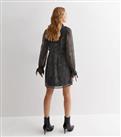 Black Abstract Line Print Chiffon Ruffle Mini Shirt Dress New Look
