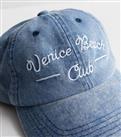 Blue Denim Embroidered Cap New Look
