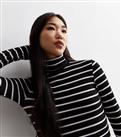 Black Stripe Ribbed Jersey High Neck Midaxi Dress New Look