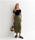 Khaki Linen Blend High Waist Split Front Midi Skirt New Look
