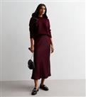 Burgundy Satin Bias Cut Midaxi Skirt New Look