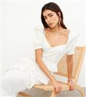 WKNDGIRL Off White Linen-Blend Ruffle Maxi Dress New Look