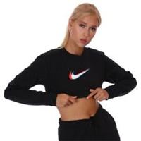 Nike Womens Long Sleeve Crop Top Dance Black Nike Logo 100% Cotton M & L - 12 Regular