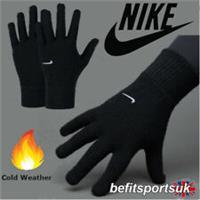 NIKE BLACK FOOTBALL GLOVES KIDS JUNIOR WINTER WARM KNIT SWOOSH SPORTS YOUTHS