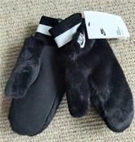 New NIKE Black Warm Faux Fur MITTENS XS WOMENS Femme Winter Tags shlf15