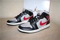 Nike Air Jordan 1 Mid Trainers Black College Grey And Gym Red Size UK 8.5 BNIB