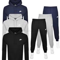 Nike CLUB SET Tracksuit Full Hoodie and Joggers Pants Bottoms Grey Black Navy - M Regular